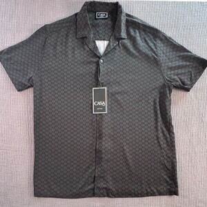Casa Couture Mens Campβ Shirt Medium Black Short Sleeve Woven Resort Casual